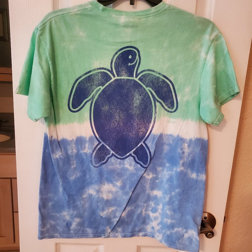 Simply Southern Green and Blue Tie Dye T Shirt - Sz Med - Turtle